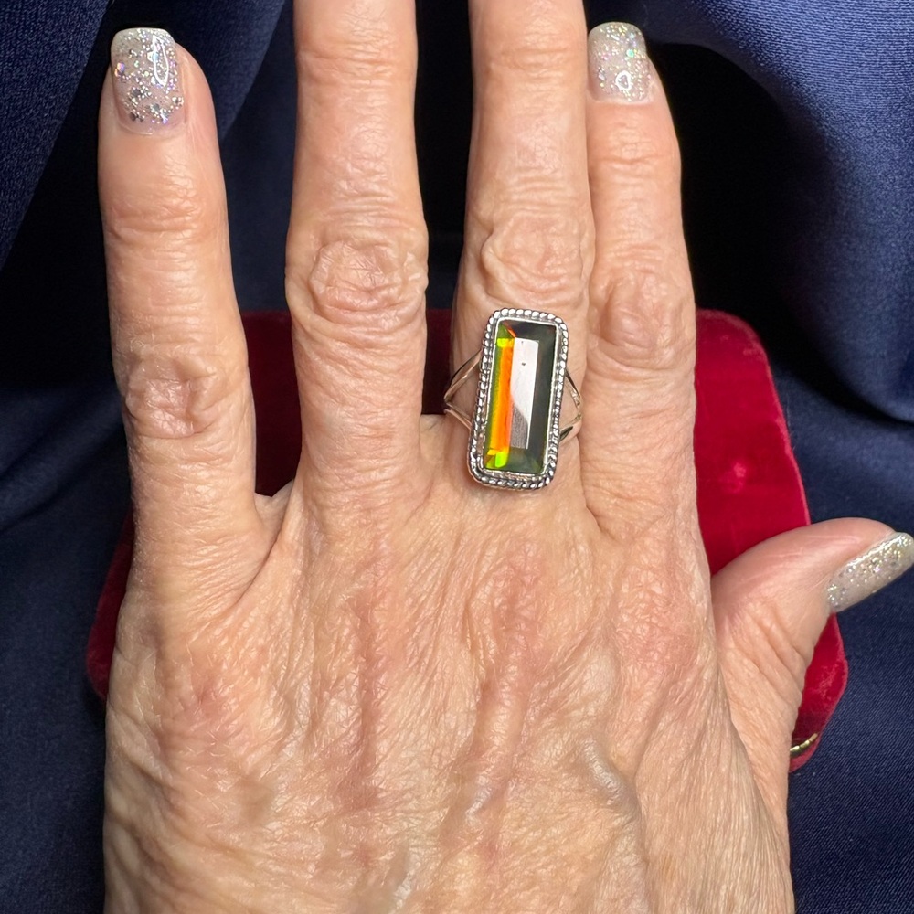 Ring Aurora Opal Multicolor 925 Sterling Silver Statement Elegant - Picture 6 of 7